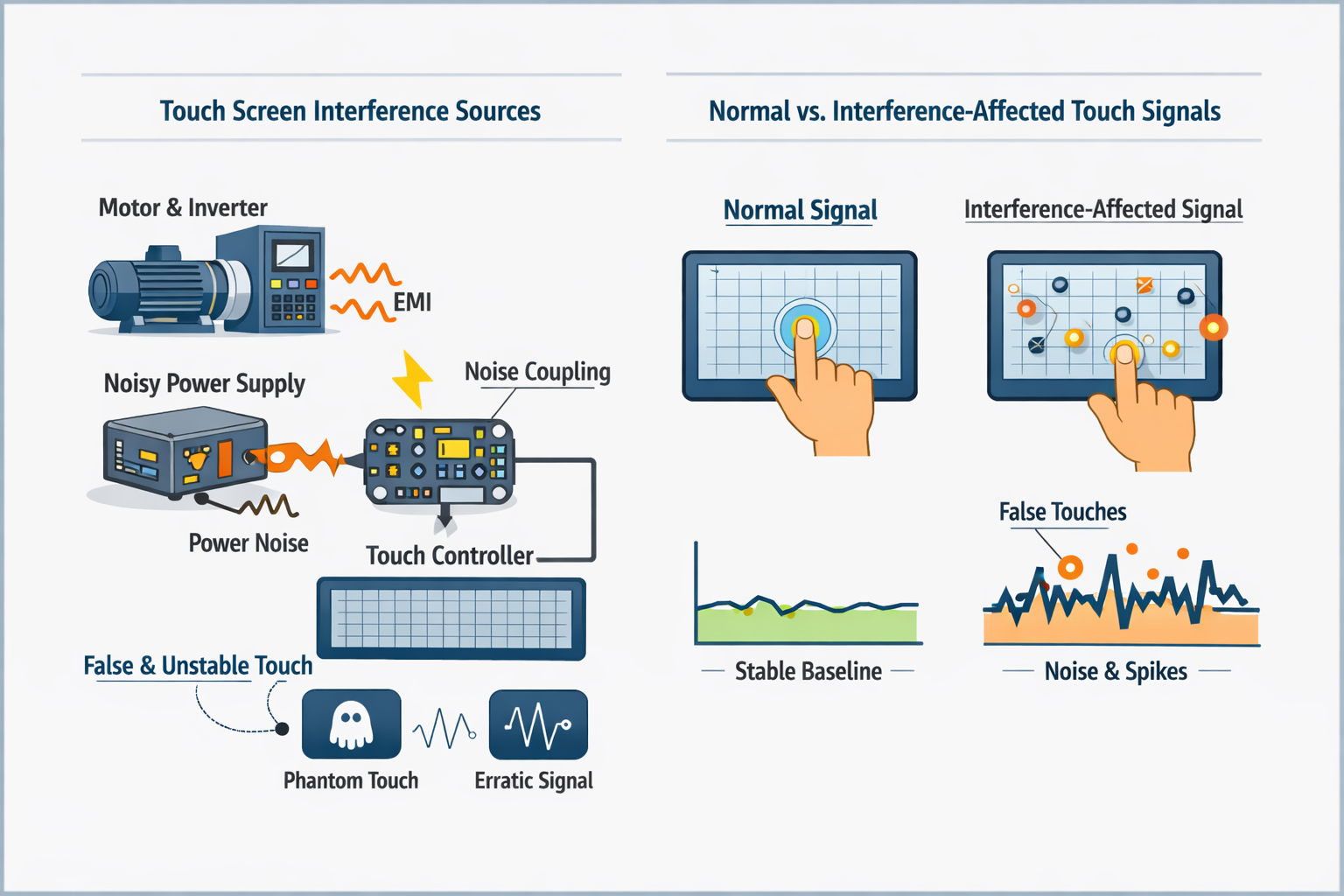 How to check if there is any interference on the touch screen