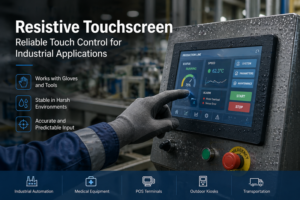 industrial resistive touchscreen operated with gloves in factory control panel environment