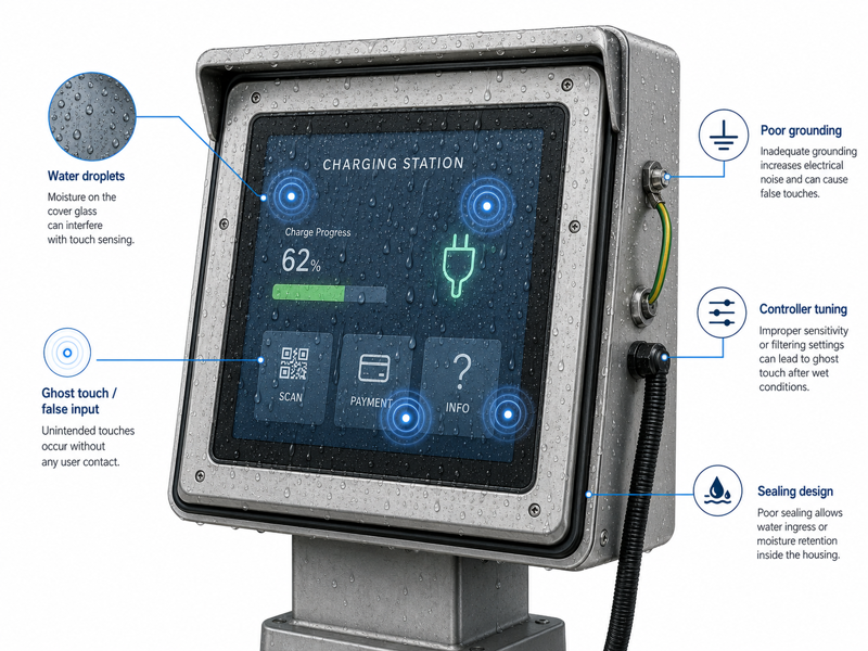Ghost touch on outdoor industrial touchscreen after rain or cleaning