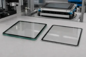 Thermally tempered and chemically strengthened glass for industrial touchscreens