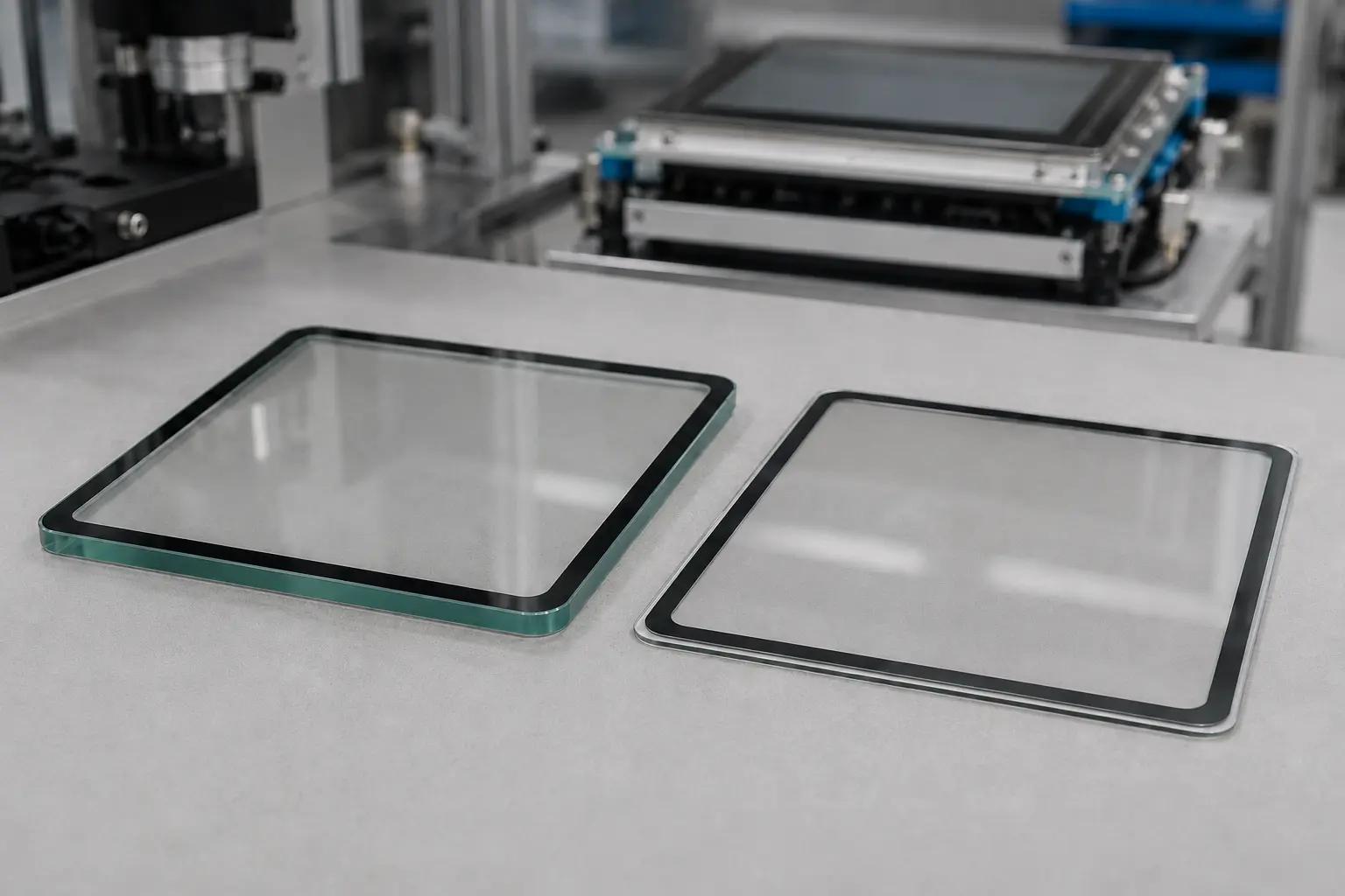 Thermally tempered and chemically strengthened glass for industrial touchscreens