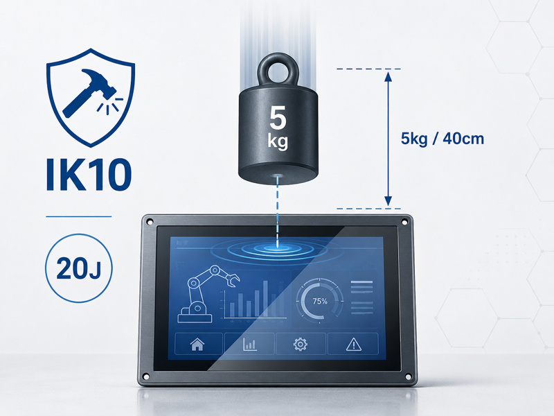 IK10 touch screen impact rating 20J test concept