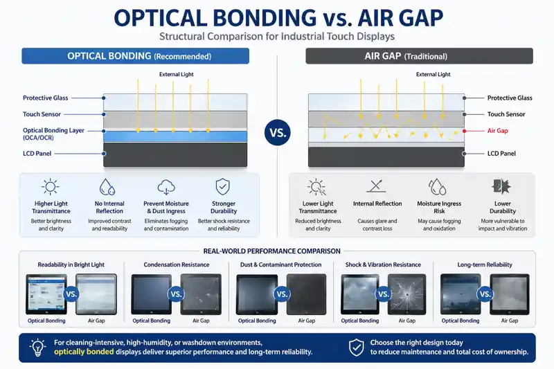 “optical bonding vs air gap structure in industrial touch display