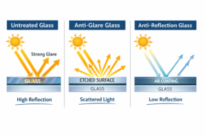 Anti-glare vs anti-reflection glass optical behavior comparison