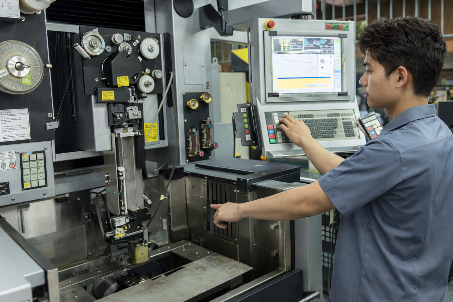 CNC machine display operating in industrial factory environment