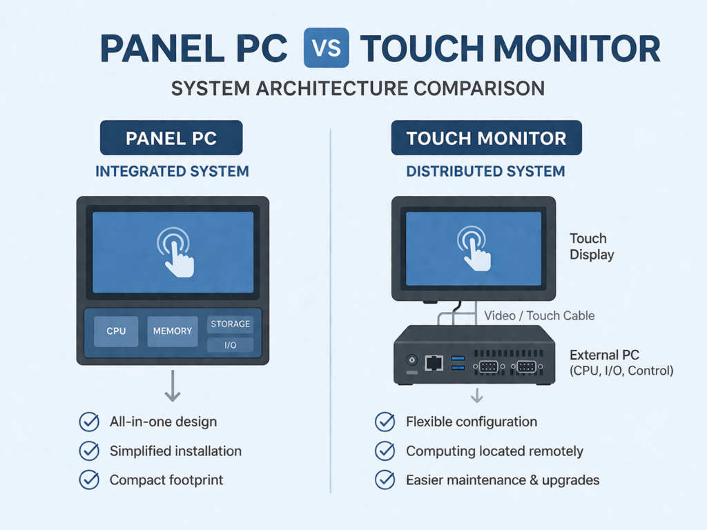 panel PC internal heat dissation compared to low heat touch monitor external computing architecture
