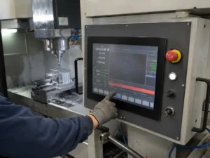 Industrial touch display integrated into a CNC machine control panel