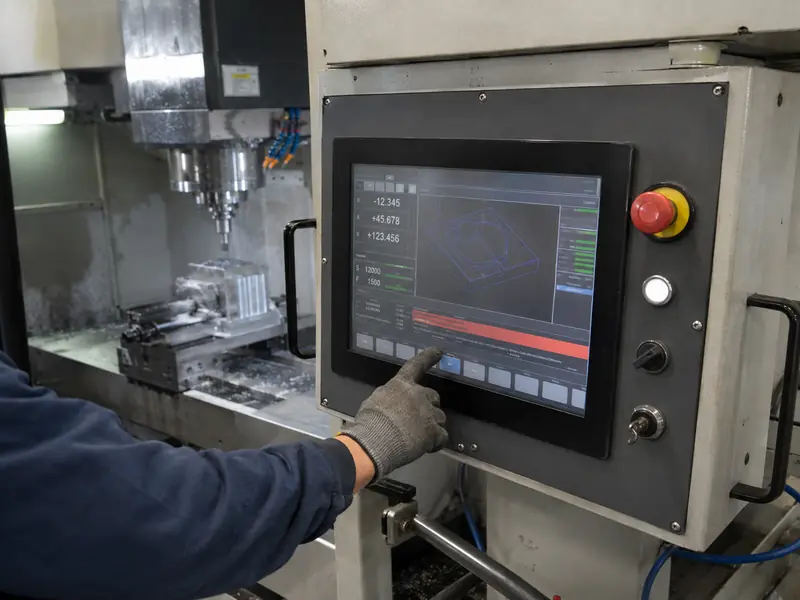 Industrial touch display integrated into a CNC machine control panel