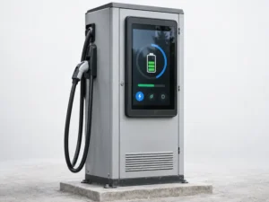 Outdoor EV charging station with an integrated industrial touch display