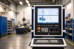 industrial panel pc HMI interface in manufacturing environment with touchscreen control system