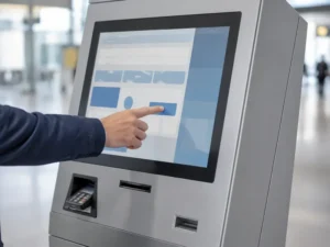 Industrial touch monitor integrated into a self-service payment kiosk