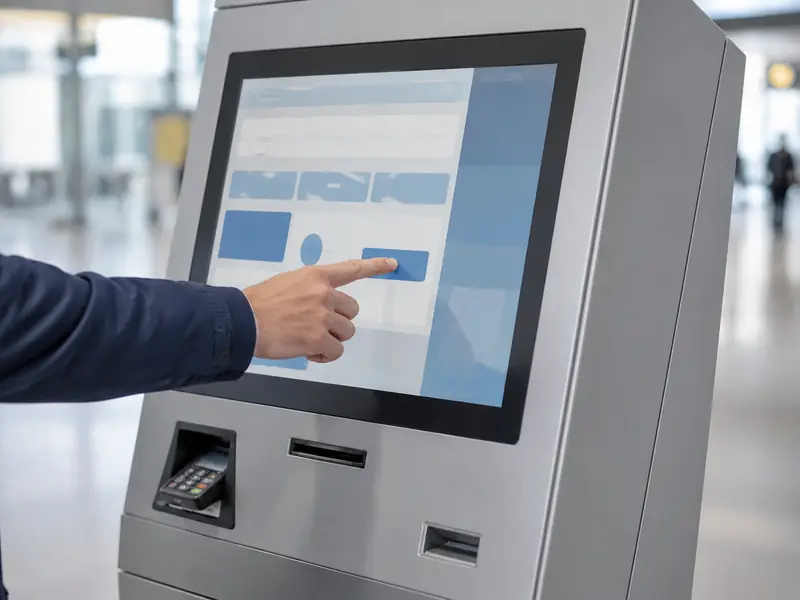 Industrial touch monitor integrated into a self-service payment kiosk