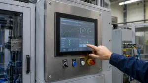 Industrial touch screen HMI integrated into factory automation equipment