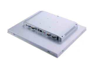 Rear view of an industrial panel PC showing USB, Ethernet, VGA and serial ports