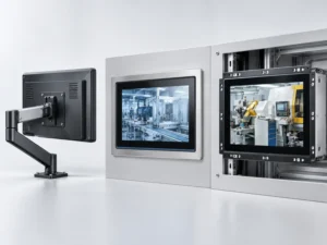 Panel PC mounting options showing VESA mount, panel mount and open frame installation