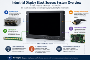 industrial display black screen causes diagram showing power supply signal cable backlight and controller board