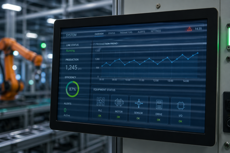 Industrial display flickering caused by unstable signal and power in factory control system