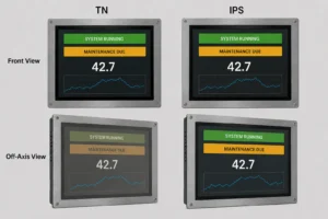 IPS vs TN industrial display comparison from front and off-axis viewing positions