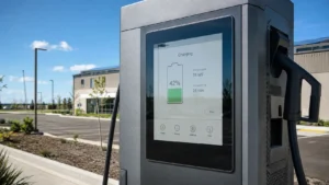 Outdoor EV charger touch display operating in direct sunlight