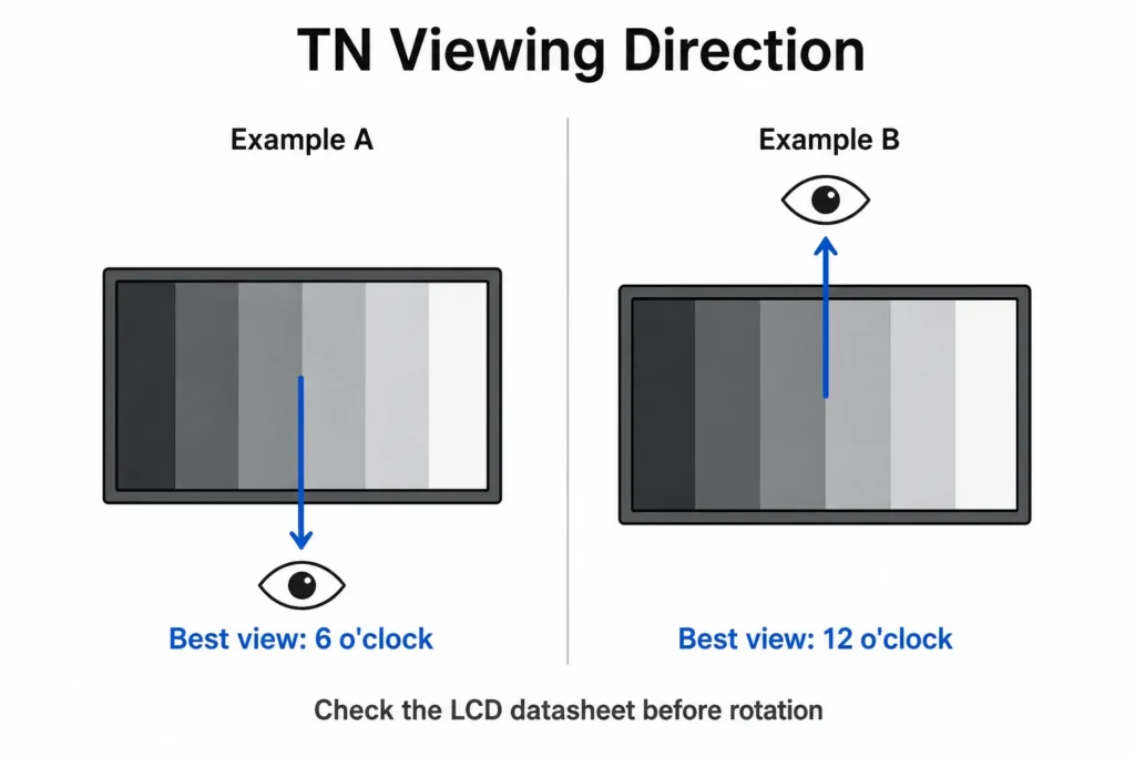 TN LCD 6 o’clock and 12 o’clock optimum viewing direction examples