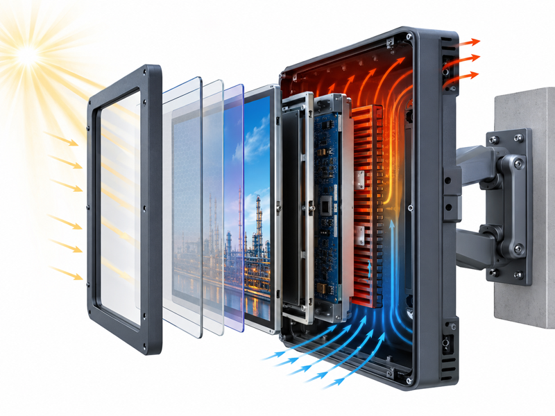 Outdoor industrial monitor thermal design and optical bonding review for sunlight readability