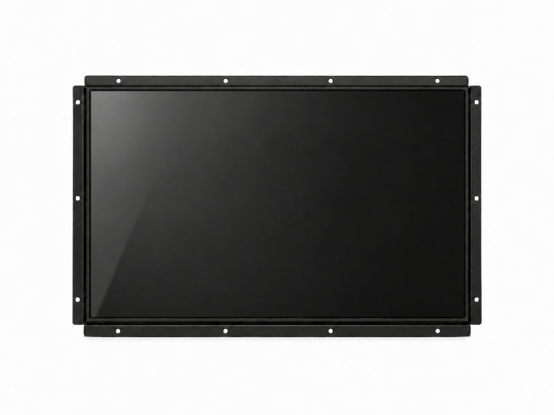 Open frame industrial monitor with black mounting brackets and dark non-touch LCD screen