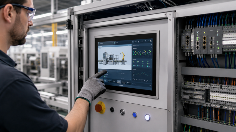 Open frame monitor integrated into an industrial automation control cabinet