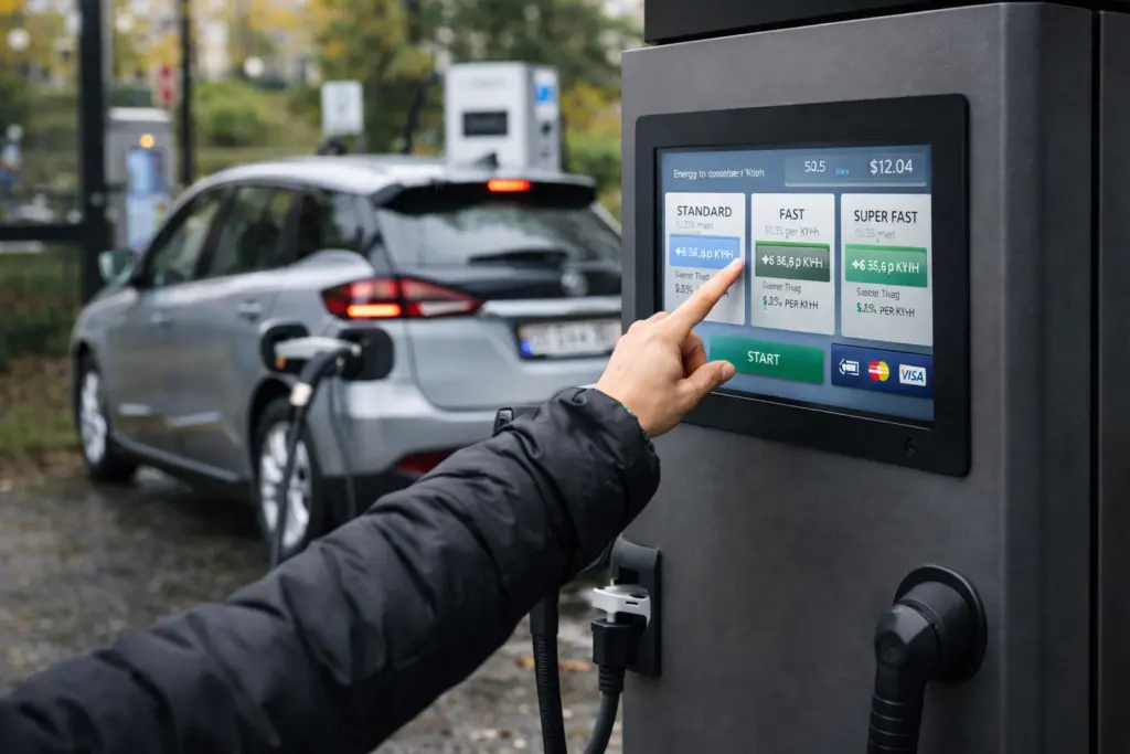 Touch screen interface used in public EV charging infrastructure