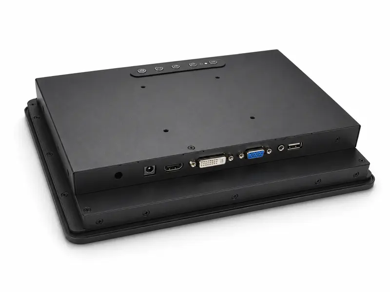 Industrial monitor rear interfaces with HDMI DVI VGA USB and power input