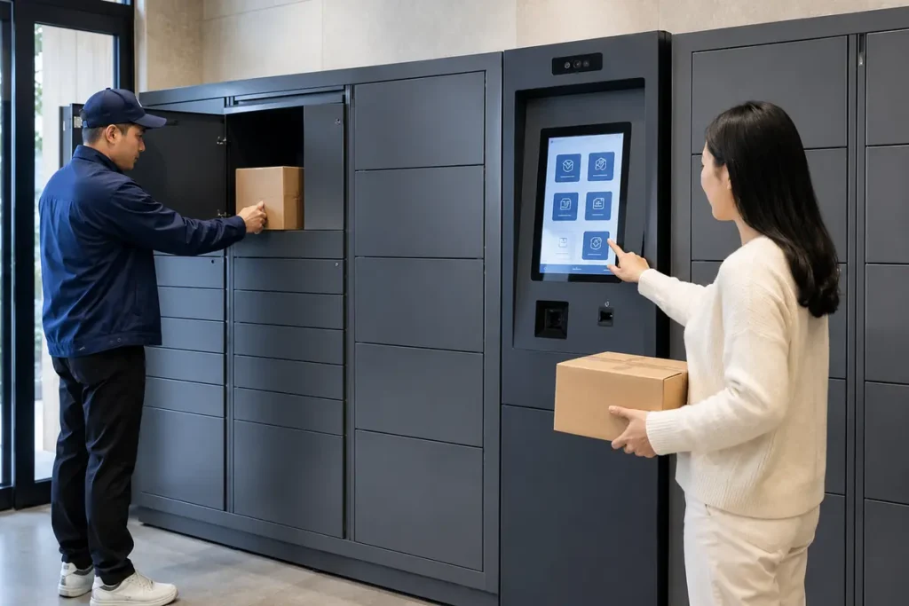 Industrial touch monitor integrated into smart lockers and parcel delivery systems