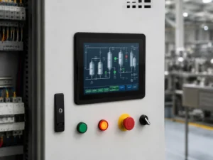 Panel mount touch monitor installed in an industrial automation control cabinet