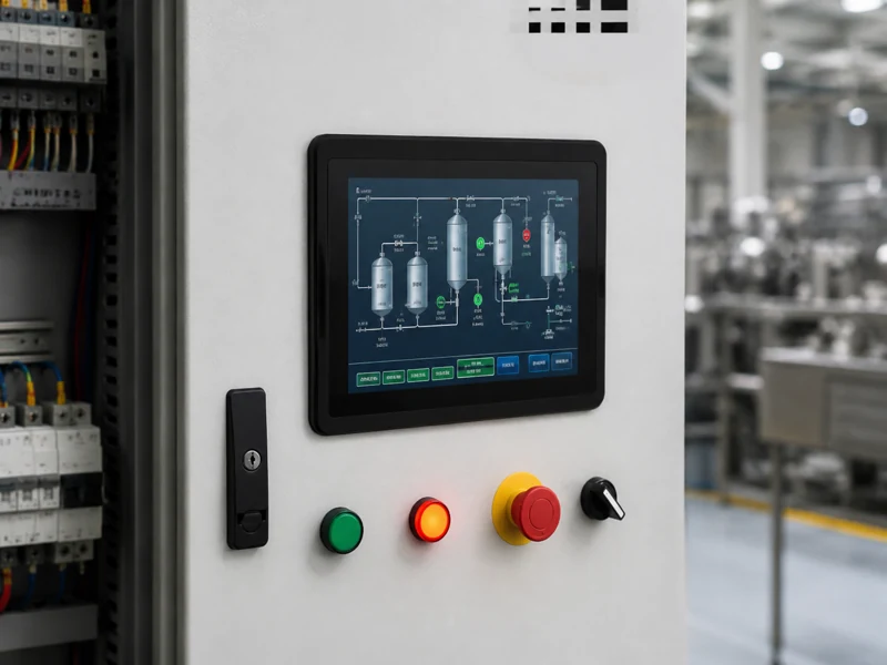 Panel mount touch monitor installed in an industrial automation control cabinet