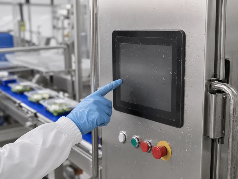 Sealed panel mount touch monitor used on food processing equipment