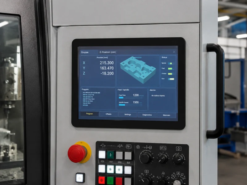 Panel mount touch monitor installed on a CNC machine control panel