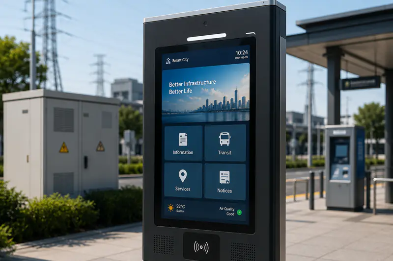 Écran tactile extérieur destiné aux bornes d'infrastructures publiques et à l'affichage d'informations sur les services