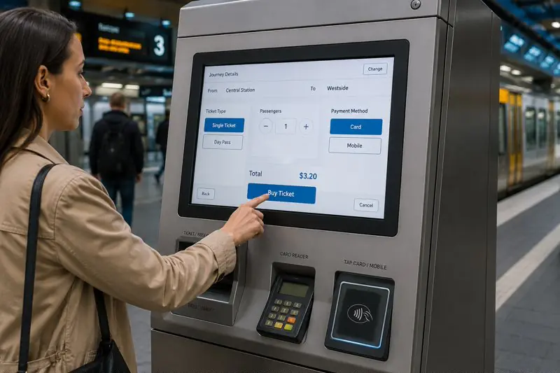 Industrial touch monitor used in a railway ticketing and payment terminal