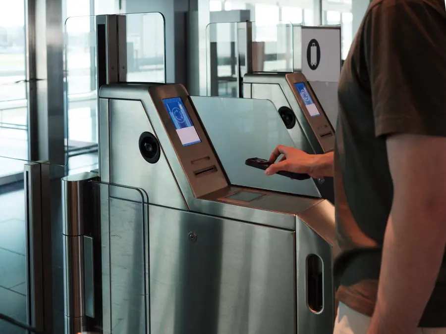 Industrial display integrated into a subway fare gate for ticket validation